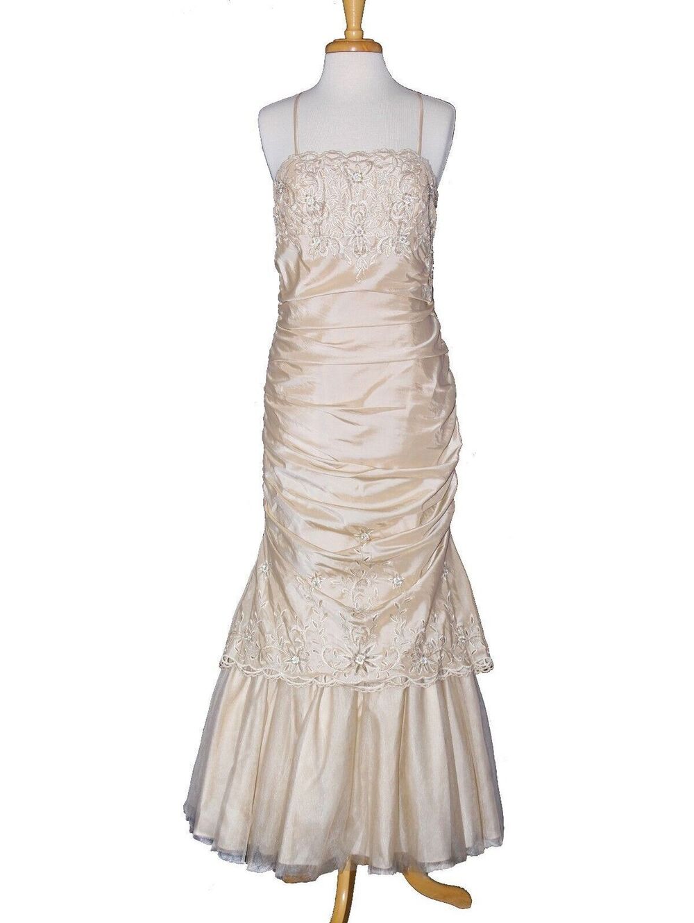 Dollar Fashion #6016 Taffeta Prom Gown Fit & Flare-Size M-Champagne Gold